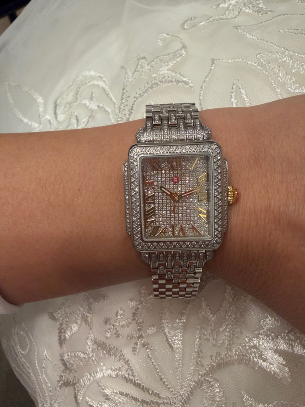 Silver Crystal-Accented Square Women's Bracelet Watch